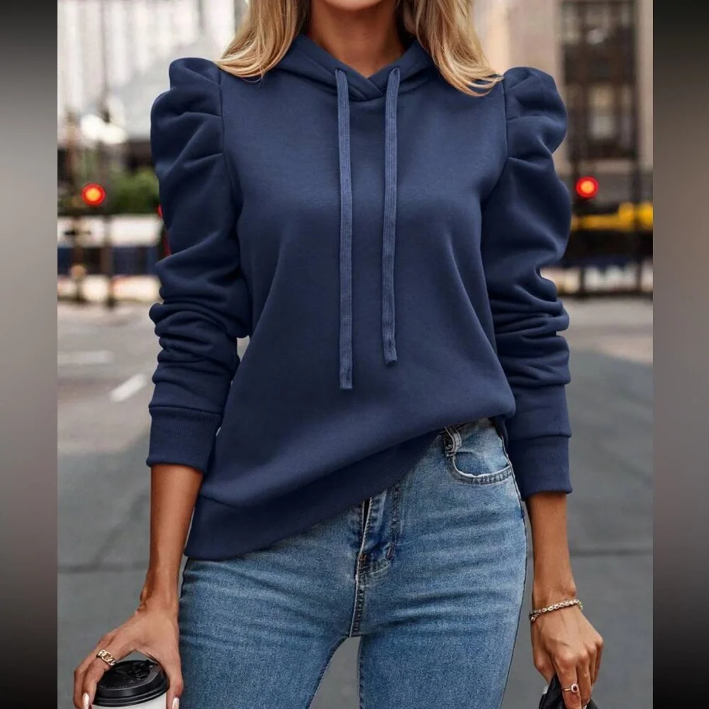 Cozy gigot sleeve drawstring hoodie apricot - Picture 6 of 16